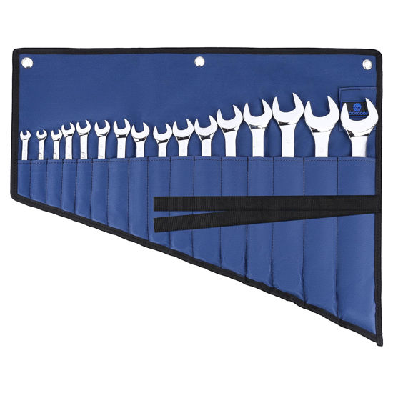 Picture of ROCKCOON 16 Pockets Wrench Roll Organizer, Rolled Tool Pouch Bag with Water Proof Oxford Cloth, Blue