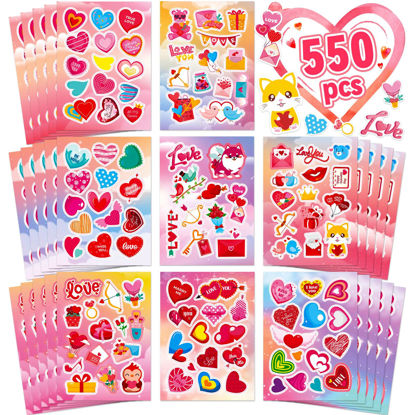 Picture of 550PCS Valentines Day Stickers, 40 Sheet Heart Stickers Valentines Crafts, Make Your Own Sticker Valentines Gifts for Kids Classroom, Cards, Goodie Bags, Valentines Party Favors Love Sticker for Kids