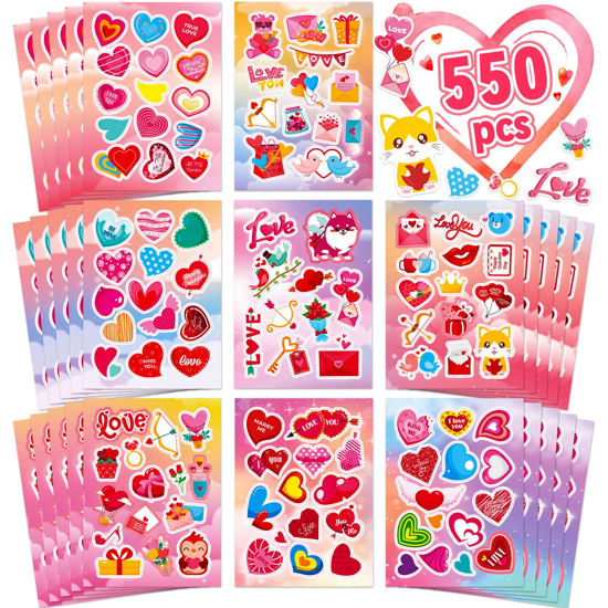 Picture of 550PCS Valentines Day Stickers, 40 Sheet Heart Stickers Valentines Crafts, Make Your Own Sticker Valentines Gifts for Kids Classroom, Cards, Goodie Bags, Valentines Party Favors Love Sticker for Kids