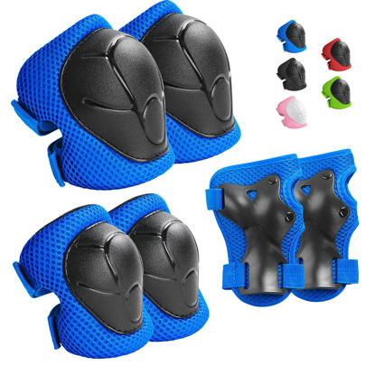 Picture of Kids Protective Gear Set Wemfg Knee Pads for Kids 3-8 Years Toddler Knee and Elbow Pads with Wrist Guards 3 in 1 for Skating Cycling Bike Rollerblading Scooter(Blue)