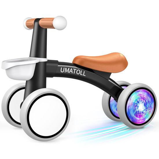 Picture of Umatoll Colorful Lighting Baby Balance Bike Toys for 1 Year Old Boys Gifts, Adjustable Seat Baby Walker, One Year Old Boy Birthday Gifts, 12-24 Months Toddler First Ride on Toys with Removable Basket