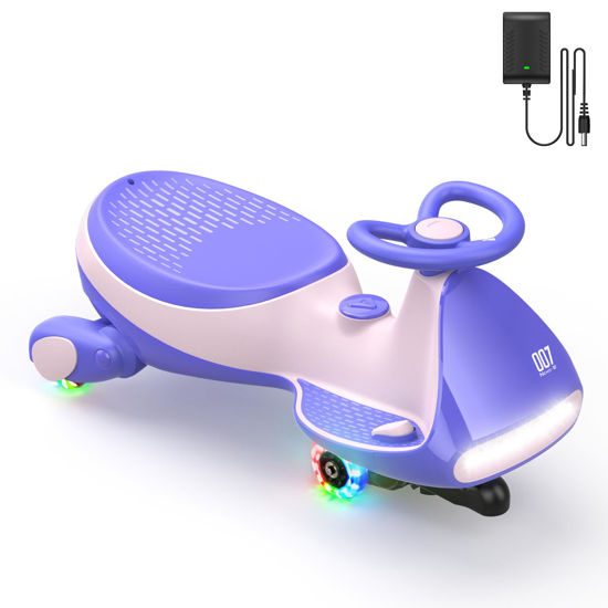 Picture of FanttikRide 12V N7 Pro Electric Wiggle Car with Pedal, Rechargeable Battery, CyberWiggle, 2 in 1 Swing Car, 2 Speed, Anti-Rollover, Flashing Wheels, Bluetooth, for Ages 3 and Up, 150 Lbs, Pink