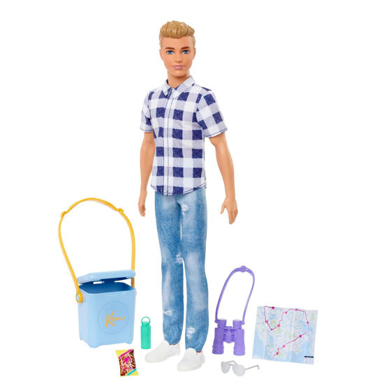 Picture of Barbie Doll & Accessories, It Takes Two Camping Set with Cooler, Map & More, Blonde Ken Doll with Blue Eyes in Plaid Shirt