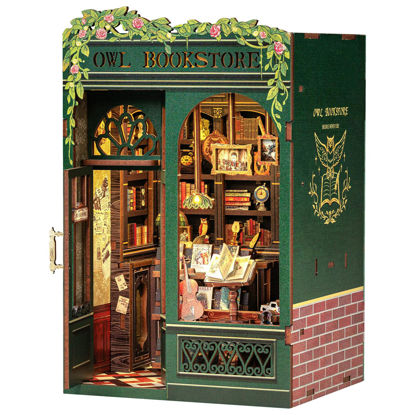 Picture of CUTEBEE Book Nook Kit - DIY Miniature House Kit for Adults, Teens and Beginners, Dollhouse Booknook Library Tiny House Bookshelf Decor 3D Wooden Puzzle, Gifts for Family, Friends (Owl Bookstore)