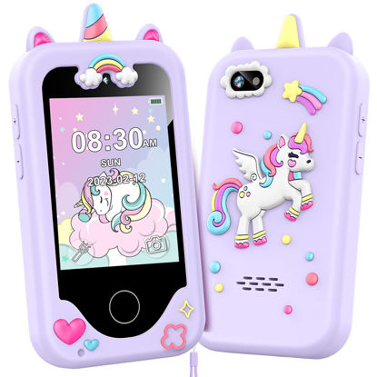 Picture of Kids Smart Phone for Girls, Christmas Birthday Gifts for Girls Age 3-10 Kids Toys Cell Phone, 2.8" Touchscreen Toddler Learning Play Toy Phone with Dual Camera, Game, Music Player, 8GB Card Purple