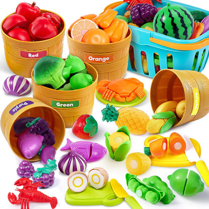 Picture of JOYIN Learning Toys Play Food Set for Toddlers, Cutting Food for Preschool Activities, Pretend Play Kitchen Accessories for Kids, Color Sorting Set for Boys & Girls, Daycare Educational Toy