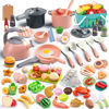 Picture of Funpynani 130Pcs Kitchen Playset, Toddler Pretend Cooking Play Pots, Pans, Utensils Cookware, Daily Food Fruit Veges, Shopping Storage Basket, Dessert, Prop Money, Learning Gift for Child (Pink)