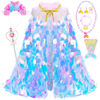 Picture of LIMIROLER Princess Dress Up Toys Princess Dress Up Clothes Rainbow Mermaid Cape Kit 9 Pcs Gift Set for Little Girls 3-8 Years Old, Great Gift Set for Birthday Christmas Halloween (Rainbow Pink)