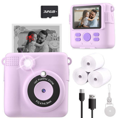 Picture of ESOXOFFORE Instant Print Camera for Kids, Christmas Birthday Gifts for Girls Boys, HD Digital Video Cameras for Toddler, Portable Toy for 4 5 6 7 8 9 10 Year Old Girl with 32GB SD Card-Purple