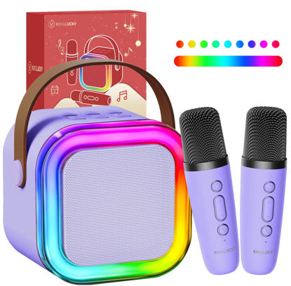 Picture of Kinglucky TOP Mini Karaoke Machine for Kids (with 14M+ Songs) Valentines Birthday Gifts Toys for Girls Ages 3-12+, Portable Mini Karaoke Machine with 2 Wireless Microphones - Purple