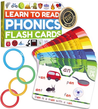 Picture of Phonics Flash Cards - Learn to Read in 20 Stages - Digraphs CVC Blends Long Vowel Sounds - Games for Kids Ages 4-8 Kindergarten First Second Grade Homeschool Educational Study Activity