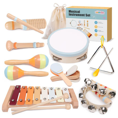 Picture of Toddler Musical Instruments Set - Montessori Toys Wooden Percussion Baby Drum Xylophone Maracas Set, Sensory Toys for 18 Month Old Preschool Music Education, 2 3 4 Year Old Girl Boy Birthday Gifts