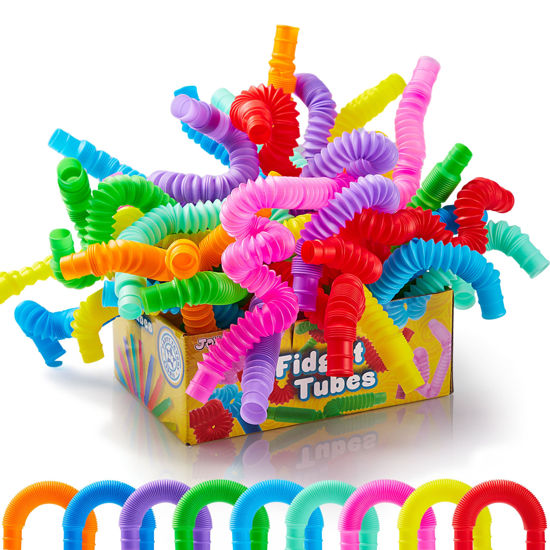 Picture of JOYIN 18 Pack Pop Tubes, Sensory Toys（Small） Fidget Tubes Party Favors - 9 Colors, Connectable and Extendable for Stress Relief - Perfect for Party, Classroom Exchange, School Reward