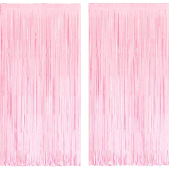 Picture of BRAVESHINE Macaron Pink Foil Fringe Curtains Tinsel Backdrop - 2 Pack Photo Booth Streamer Party Supplies for Valentine’s Girls Pastel Birthdays Bridal Shower Bachelorette Sweet Bow Party Decorations