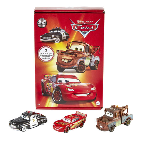 Picture of Mattel Disney and Pixar Cars Toys, Radiator Springs 3-Pack of Die-cast Toy Cars & Trucks with Lightning McQueen, Mater & Sheriff