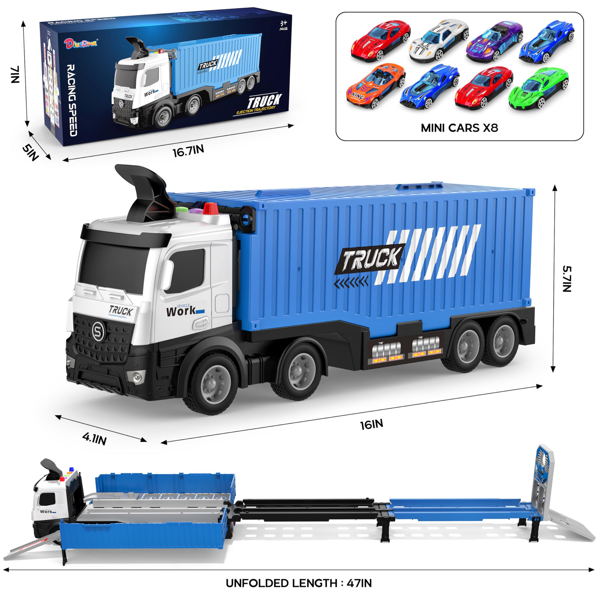 GetUSCart- Carrier Truck Race Track Toddlers Toys, Foldable 3 Layer Car ...