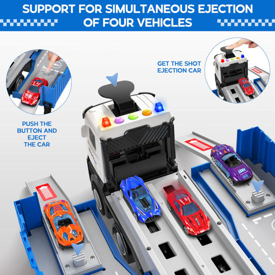 GetUSCart- Carrier Truck Race Track Toddlers Toys, Foldable 3 Layer Car ...