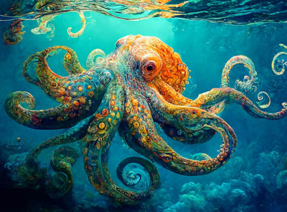 Picture of Cross & Glory - Deep Blue Octopus Odyssey - 1000 Piece Jigsaw Puzzle for Adults | Best New Marine Artwork Puzzle | Unique Brain Teaser