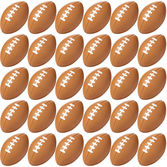 Picture of Blulu 30 Pack Mini Foam Football 2.17" Party Favor Balls Mini Football Stress Ball Bulk Small Foam Sports Ball for Birthday Carnival Reward Valentines Party Bag Gift Filler(Brown)