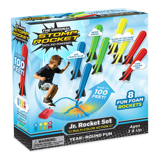 Picture of Stomp Rocket Jr Multi-Color Rocket Launcher for Kids, 8 Rockets - Fun Outdoor Kids Gifts for Boys & Girls - STEM Toy Foam Blaster Set Soars Up to 100 Feet - Ages 3 & Up