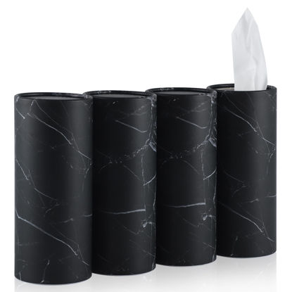 Picture of SINGARO Car Tissue Holder, 4 Pack Car Cup Holder Facial Tissues with Kleenex Travel Tissue Bag, Quick and Convenient Flower Combination Car Tissue Box(4 Canisters/200 Tissues) Black