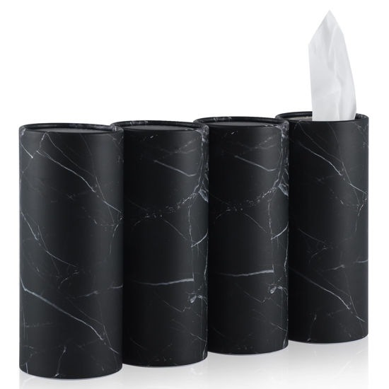 Picture of SINGARO Car Tissue Holder, 4 Pack Car Cup Holder Facial Tissues with Kleenex Travel Tissue Bag, Quick and Convenient Flower Combination Car Tissue Box(4 Canisters/200 Tissues) Black