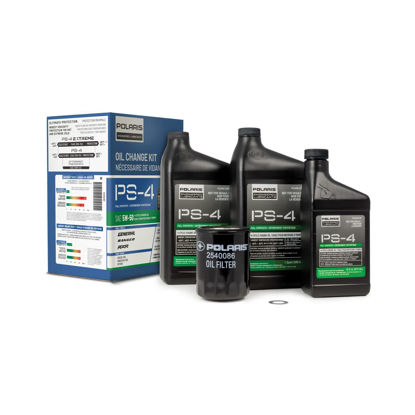 Picture of Polaris PS4 Oil Change Kit for Specific RANGER, GENERAL, RZR, ACE 900 XC Models With 4 Stroke Engine, Includes 2.5 Quarts PS-4 5W-50 Full Synthetic Oil, 1 Oil Filter, 1 Washer, UTV SxS ATV - 2879323