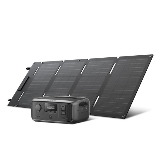 Picture of EF ECOFLOW Solar Generator RIVER 3 with 45W Solar Panel, 245Wh Portable Power Station LiFePO4 Battery, 300W Up to 600W AC Output, <20 MS UPS, 1Hr Fast Charging Power Station for Outdoor/Camping/RVs