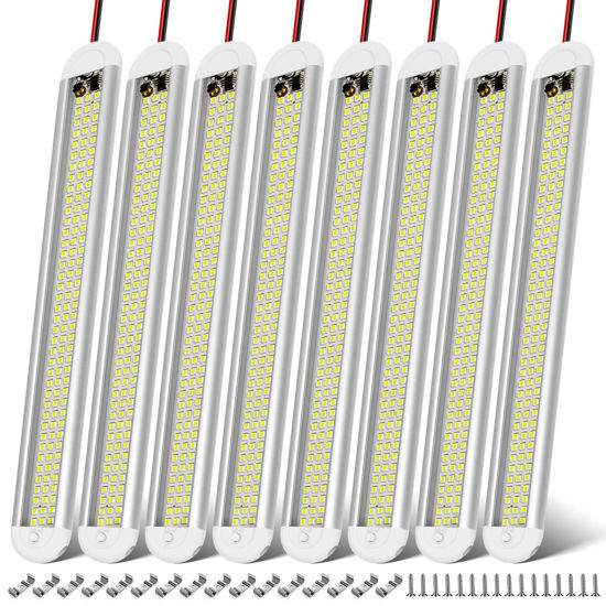 Picture of CT CAPETRONIX 12v LED Interior Light Bar, 120LEDs 1500LM 8W DC 12 Volt led Strip Lights with ON/Off Switch, for Enclosed Cargo Trailer, Car RV Van Truck Lorry Camper Boat Caravan Motorhome (8Pack)