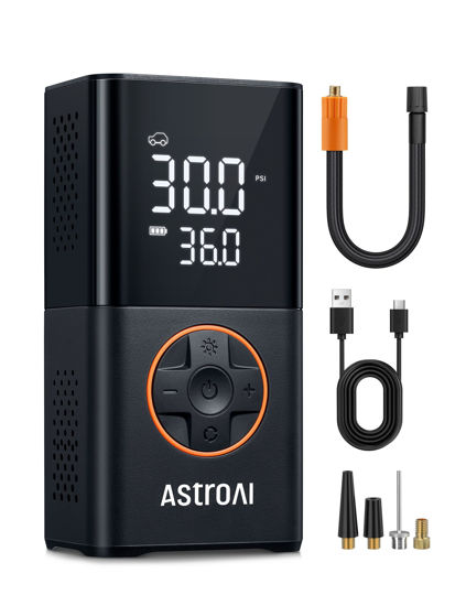 Picture of AstroAI L7 Tire Inflator Portable Air Compressor Cordless Bike Pump with Digital Dual Values Display, 150 PSI Car Tires Pump with LED Lights Air Pump for Cars, Motorcycles, Bikes, Balls