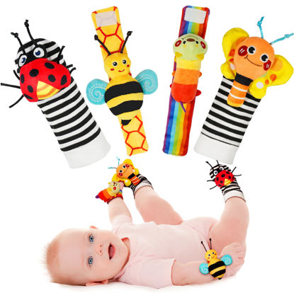 Picture of Infinno Baby Wrist Rattle Socks and Foot Finder Set, Perfect Baby Toys for 0-12 Months Newborn Boys and Girls As Baby Shower Gifts, Garden Bug Series