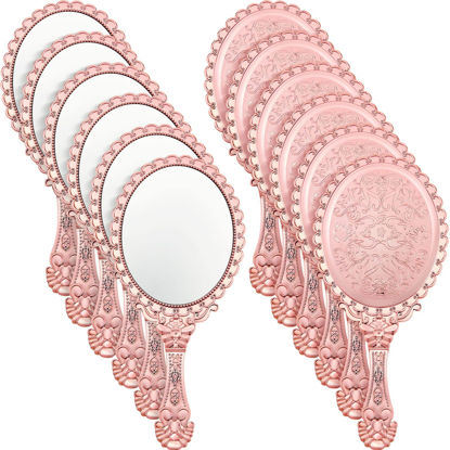 Picture of Qunclay 12 Pcs Vintage Handheld Mirror, 9.8 L x 4.5 W Small Rose Gold Embossed Mirror Portable Cute Princess Mirrors Compact Travel Mirror Makeup Mirror for Classroom Kids Princess Party Favors