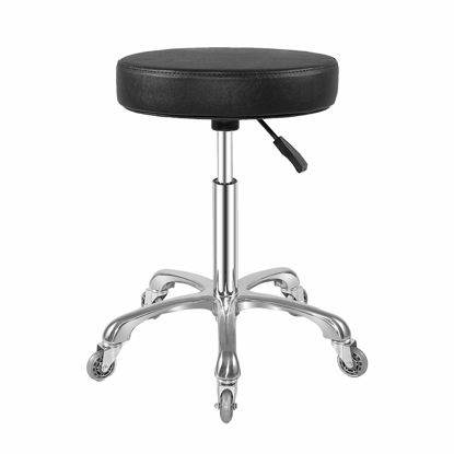 Picture of Ainilaily Rolling Stool with Wheels, Heavy Duty Hydraulic Stool for Shop Guitar Lab Tattoo Workbench Medical,Adjustable Massage Swivel Stool Chair (Black)