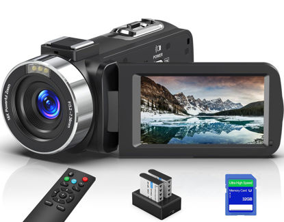 Picture of 8K Video Camera Camcorder, 64MP IR Night Vision Vlogging Camera, 18X Zoom WiFi Digital Touch Screen Camcorder for YouTube with 32G SD Card, Remote Control, Mic, Charging Cradle, and Two Batteries