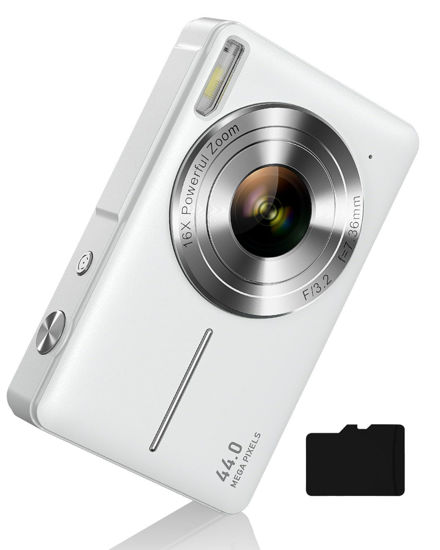 Picture of Camkory Digital Camera, Camera for Kids, FHD 1080P Point and Shoot Camera with 32GB Card 16X Zoom Anti Shake, Compact Small Camera Gift for Boys Girls Kids, White