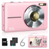 Picture of Digital Camera, FHD 1080P Point and Shoot Kids Camera, with 32GB Card, 2 Batteries, 16X Zoom Anti Shake Date Stamp, Compact Portable Small, for Starter Kid Children Teen Student Girl Boy(Pink)