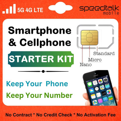 Picture of SpeedTalk Mobile Pre-Paid SIM Card Starter Kit - No Contract Wireless Plans from $5/mo Talk Text Data Unlimited Plans from $9/mo - Cellphone 5G 4G LTE iOS Android Smart Phones