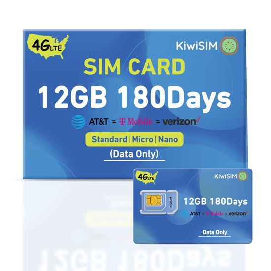 Picture of KiwiSIM USA Data SIM Card 12GB 180 Days, 4G LET SIM Card Support for AT&T, T-Mobile and Verizon, SIM Card for Unlocked Cellular Security Cameras/Router/Hotspot WiFi/Trail Camera (Activate Needed)