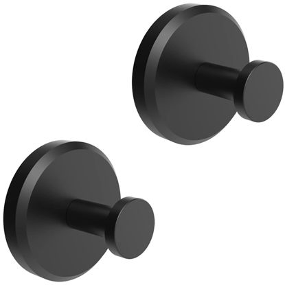 Picture of HOME SO Suction Cup Hooks for Shower, Bathroom, Kitchen, Glass Door, Mirror, Tile - Loofah, Towel, Coat, Bath Robe Hook Holder for Hanging up to 15 lbs - Waterproof & Rustproof, Matte Black (2-Pack)