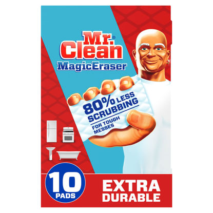 Picture of Mr. Clean Magic Eraser, Extra Durable, Multi Purpose Cleaner, Shoe, Bathroom, Shower, and Car Window and Windshield Cleaner, Cleaning Pads, 10 Count