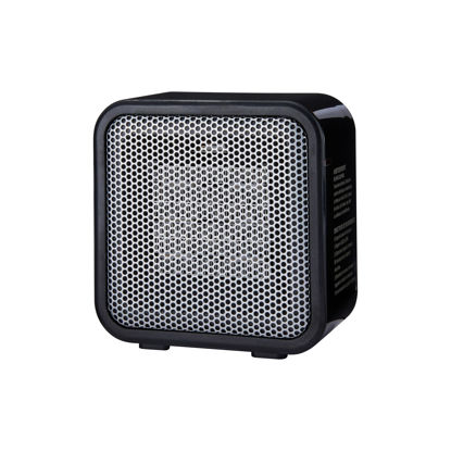 Picture of Amazon Basics Ceramic Space Heater, Mini Heater for Office Desk, Portable Tent Heater for Camping (Indoor Use), 500 W, With Tip-Over Protection, Lightweight (1.4 LBS), Black, 5.8"D x 3.4"W x 6"H