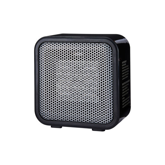Picture of Amazon Basics Ceramic Space Heater, Mini Heater for Office Desk, Portable Tent Heater for Camping (Indoor Use), 500 W, With Tip-Over Protection, Lightweight (1.4 LBS), Black, 5.8"D x 3.4"W x 6"H