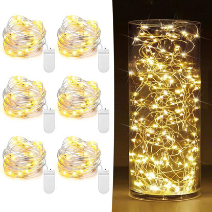 Picture of 6 Pack Fairy Lights Battery Operated 7ft 20 LED Mini String Lights Twinkle Lights Silver Wire Firefly Starry Lights for Mason Jars Wedding Party Christmas Centerpiece Table Decorations, Warm White