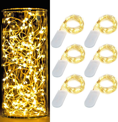Picture of 6 Pack 7Feet Starry String Lights Waterproof Fairy String Lights 20 Micro Starry LEDs On Silvery Copper Wire CR2032 Batteries Included for Wedding Centerpiece Party Christmas Table Decor Warm White