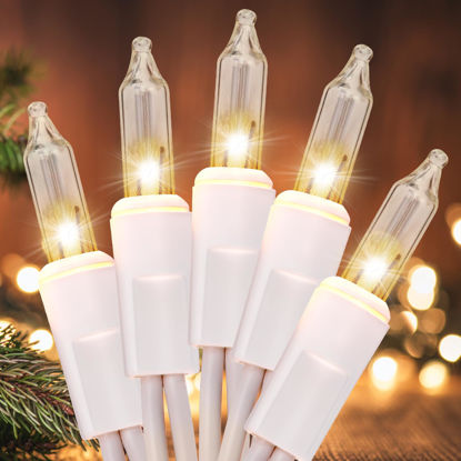 Picture of Meteds Christmas Lights 100 Count Clear Mini Lights White Wire UL Certified Connectable Warm White String Lights for Christmas Tree,Garland,Home,Patio, Wedding,Party,Festival Decor
