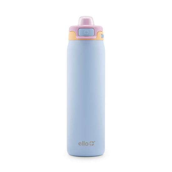 Picture of Ello Pop & Fill 22oz Stainless Steel Water Bottle with Quick Fill Technology, Double Walled and Vacuum Insulated Metal, Leak Proof Locking Lid, Sip and Chug, Reusable, BPA Free, Coastal Sunrise