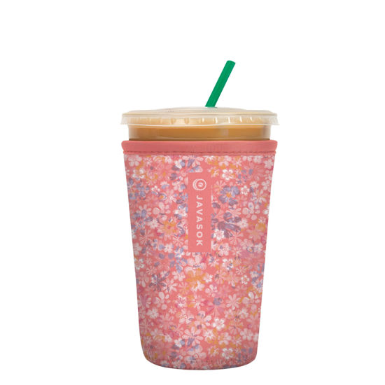 Picture of Sok It Java Sok Iced Coffee & Cold Soda Insulated Neoprene Cup Sleeve (Blushing Blooms, Medium: 22-28oz)