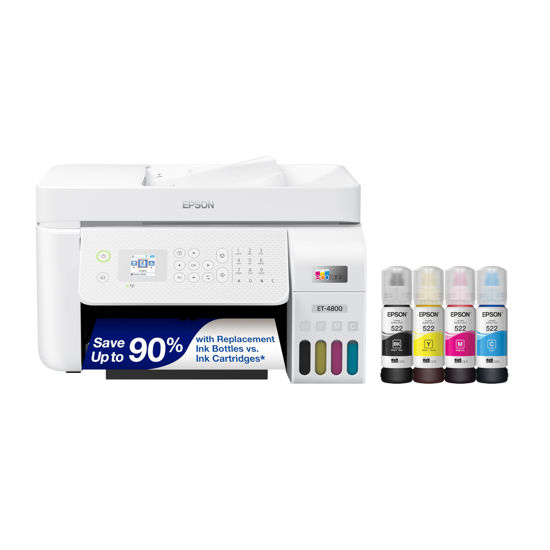 Picture of Epson EcoTank ET-4800 Wireless All-in-One Cartridge-Free Supertank Printer with Scanner, Copier, Fax, ADF and Ethernet - Ideal-for Your Home Office, White