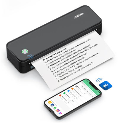 Picture of JADENS Bluetooth Thermal Printer, Support 8.5" X 11" US Letter, Portable Printers Wireless for Travel, Inkless Printer Compatible with iOS, Android, Mobile Printer for Home, Office, School