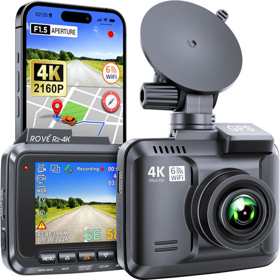 Picture of ROVE R2-4K Dash Cam Built-in WiFi 6 GPS Car Dashboard Camera Recorder with UHD 2160P, 2.4" IPS Screen, 150° Wide Angle, WDR, Night Vision